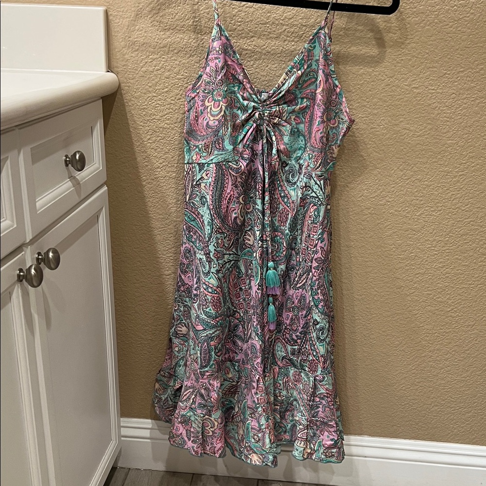 Pink & Teal Paisley Spaghetti Strap Sundress